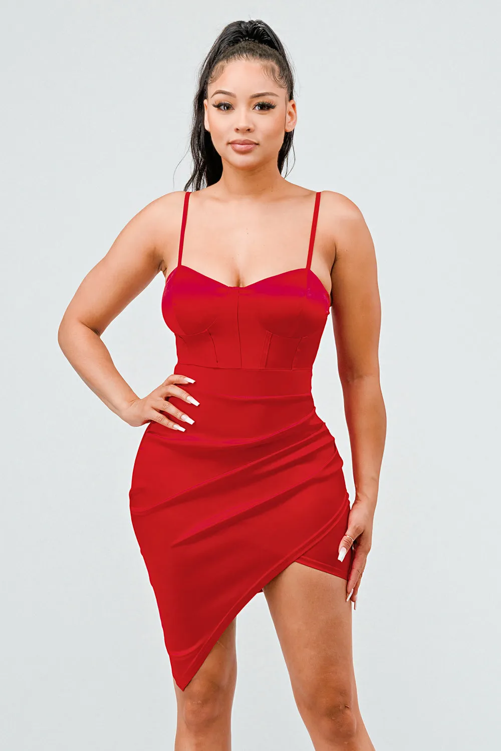LUX SATIN SEE-THRU MESH TULIP BODYCON DRESS