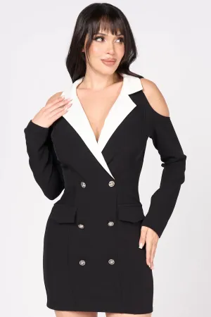 LUXE COLOR BLOCK BUTTONS DETAIL BLAZER MINI DRESS