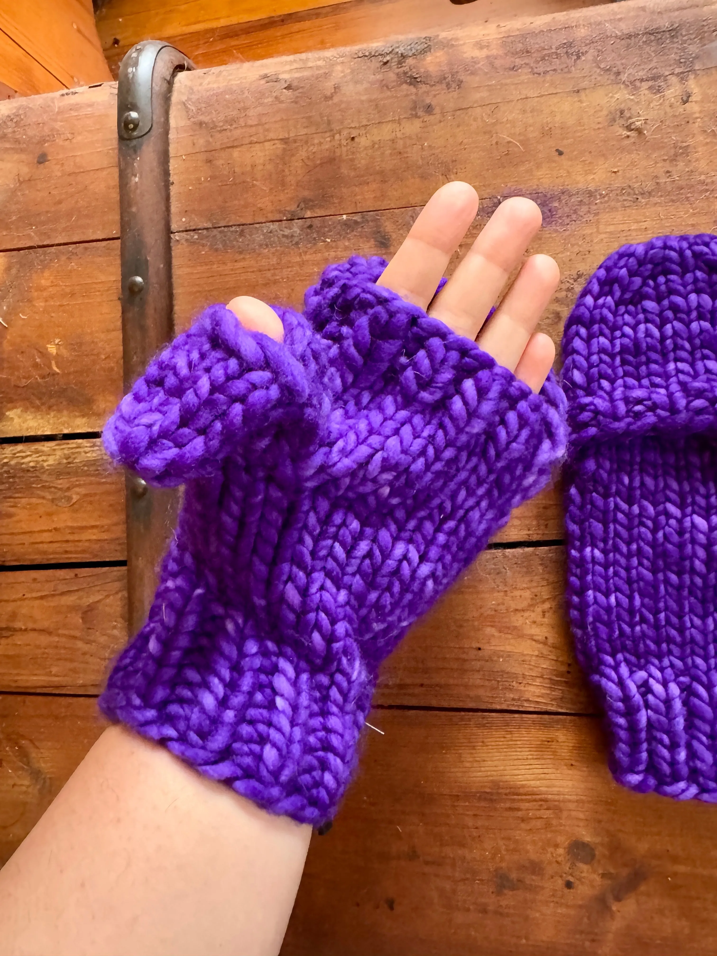 Luxury Hand knit wool mittens purple flap hygge classy women adult warm winter fashion soft teens gift