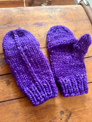 Luxury Hand knit wool mittens purple flap hygge classy women adult warm winter fashion soft teens gift