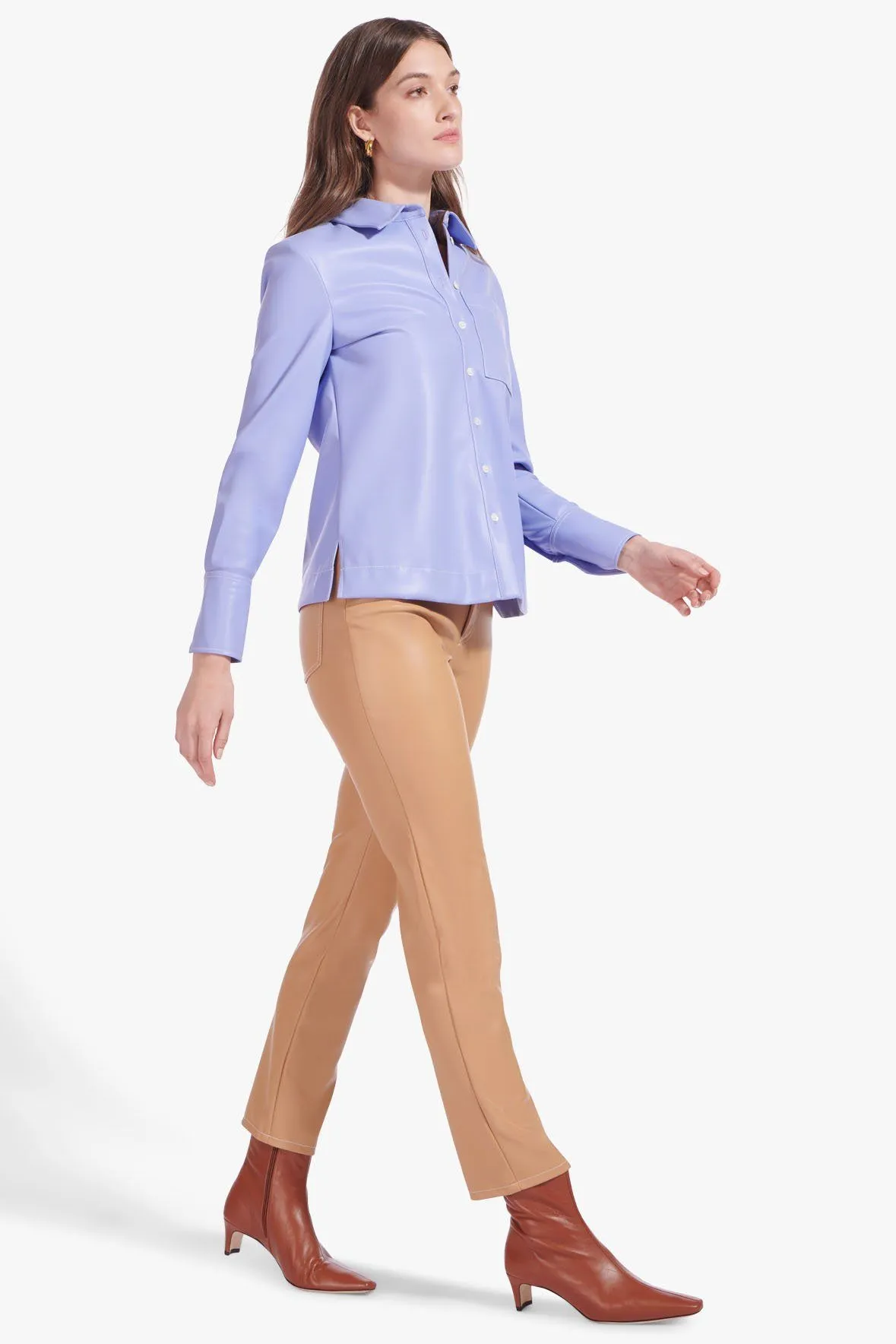 LYNN BLOUSE | PERIWINKLE VEGAN LEATHER