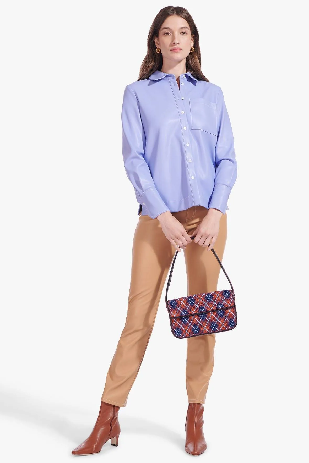 LYNN BLOUSE | PERIWINKLE VEGAN LEATHER