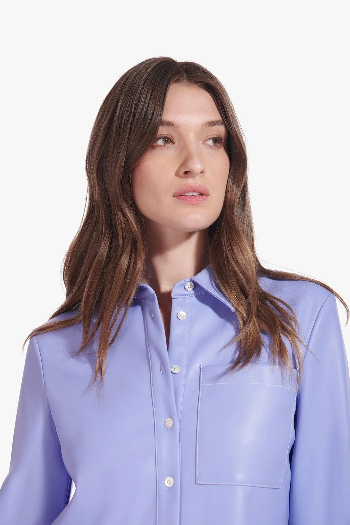 LYNN BLOUSE | PERIWINKLE VEGAN LEATHER