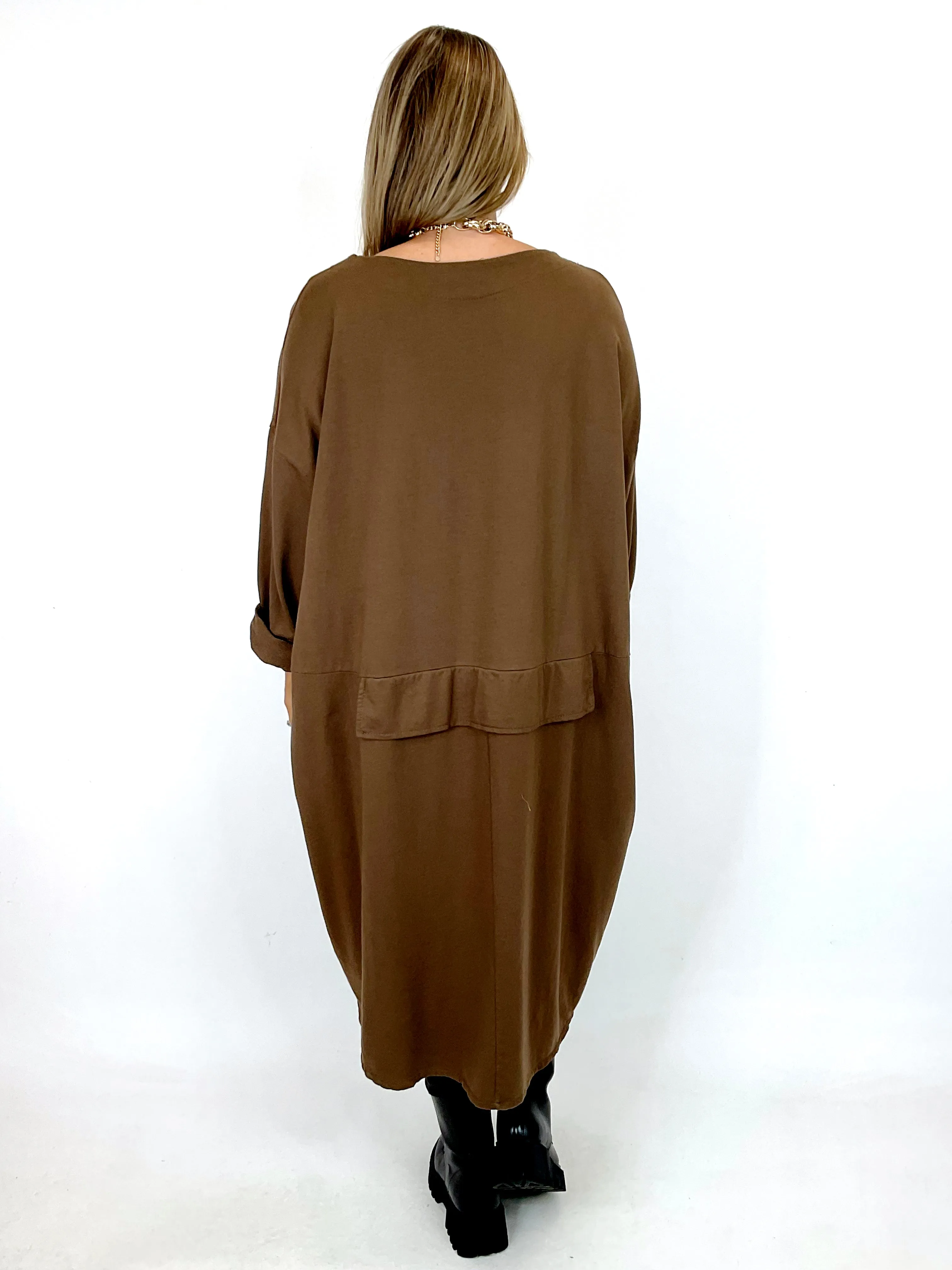 Made in Italy Lagenlook Matsu Button Cord Tunic in Chocolate. code 91805