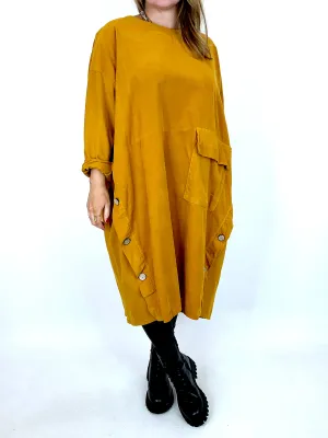 Made in Italy Lagenlook Matsu Button Cord Tunic in Mustard . code 91805