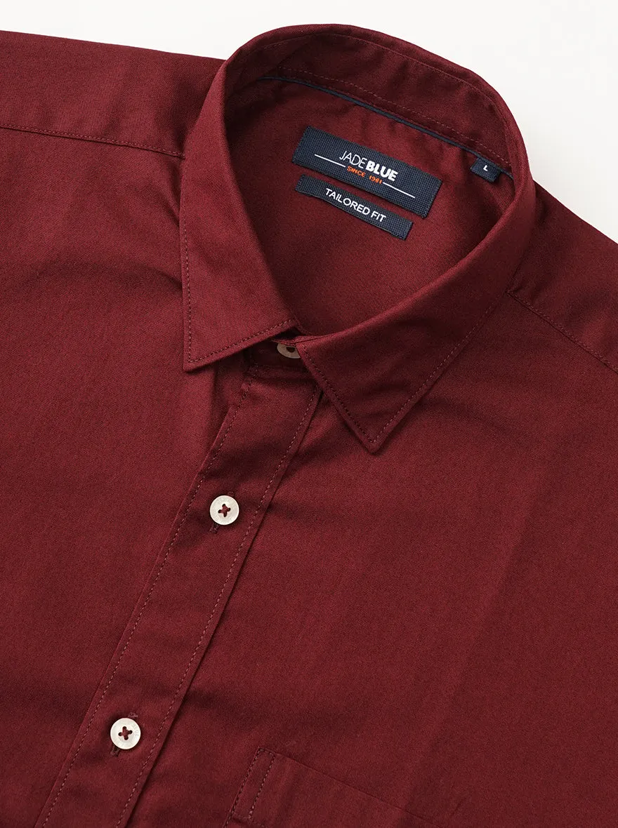 Maroon Solid Tailored Fit Semi Casual Shirt | JadeBlue