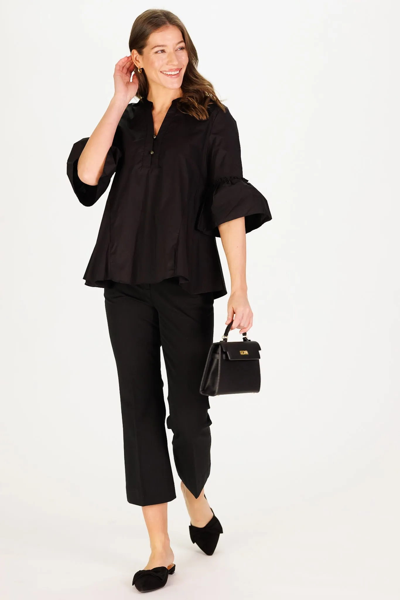 Melody Top in Black Stretch Cotton Poplin