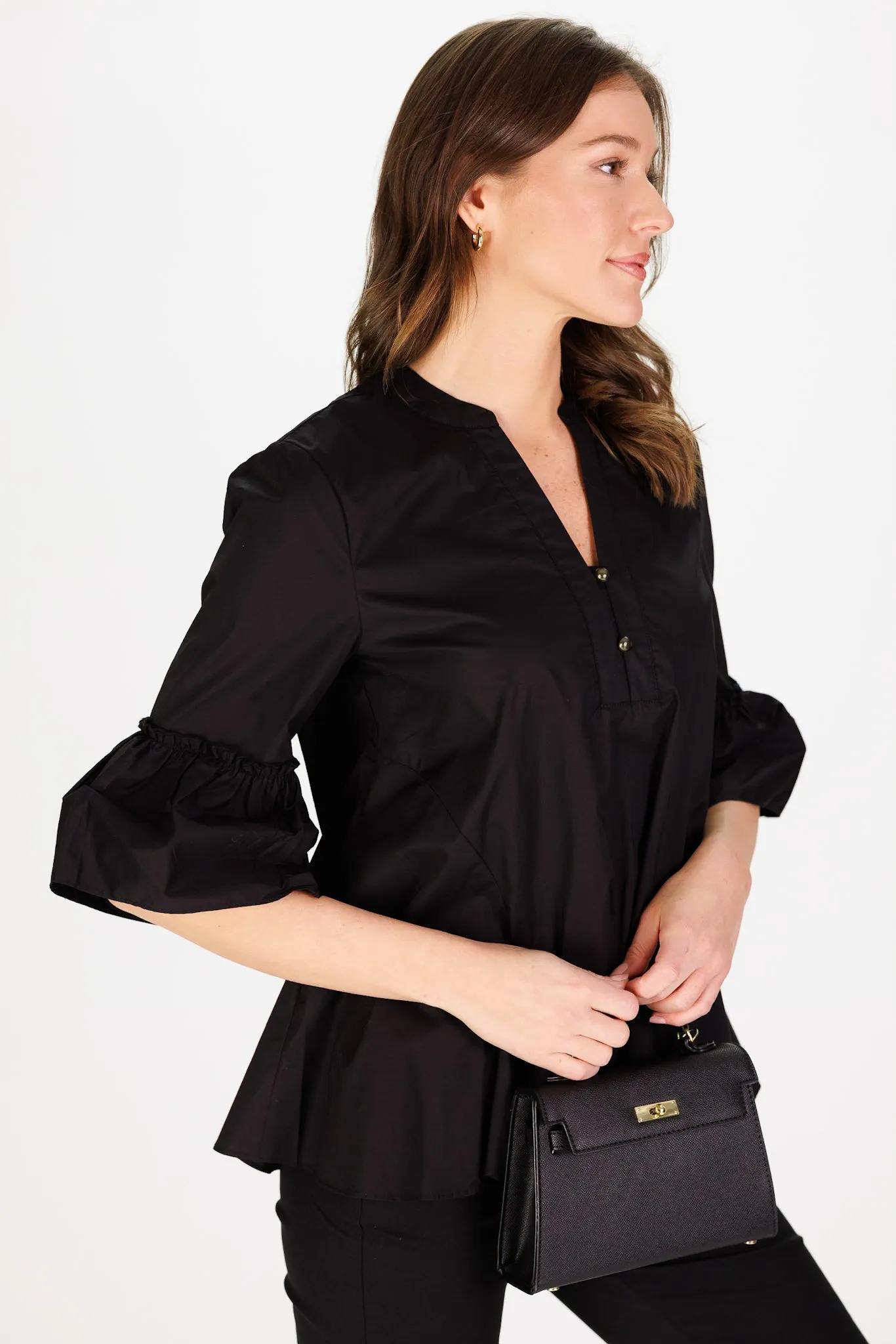 Melody Top in Black Stretch Cotton Poplin