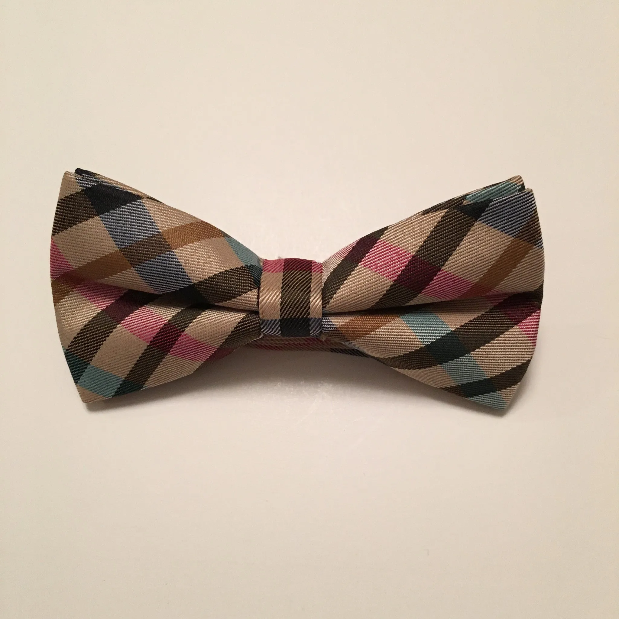 Men Bow Ties - Brown Pink Plaid