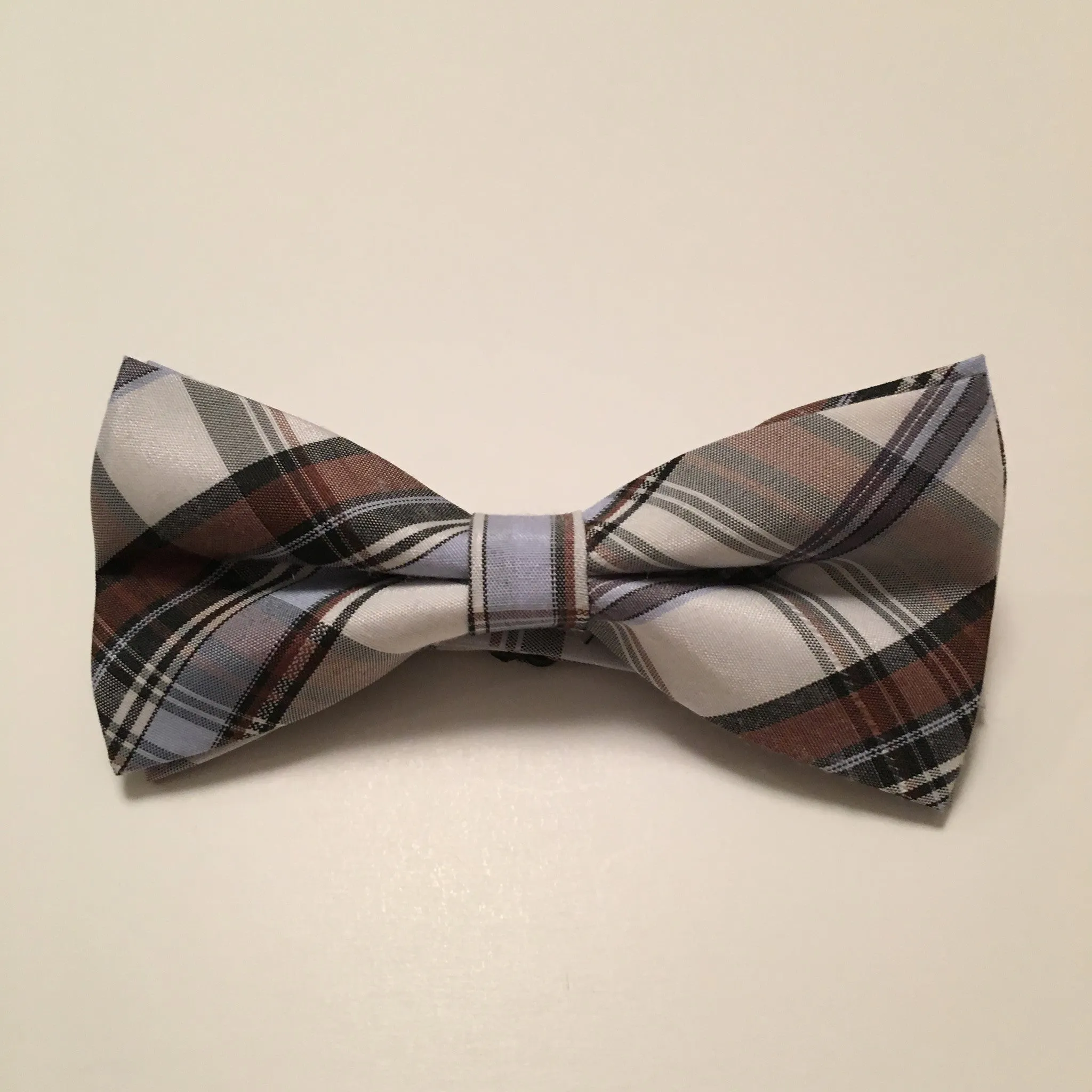 Men Bow Ties - Cream with Blue Plaid