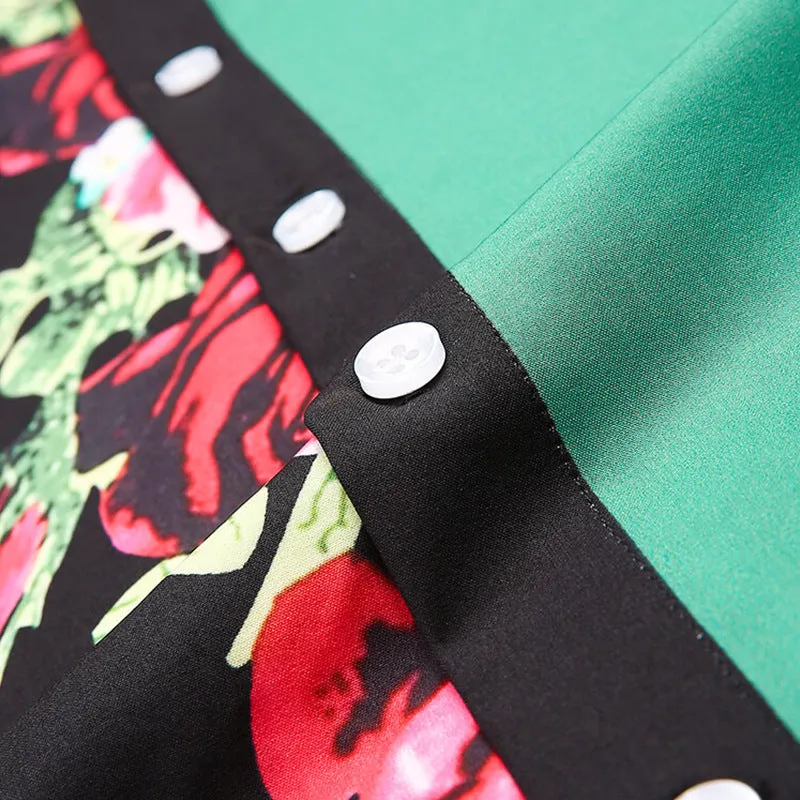 Men Floral & Color Striped Patchwork Shirt