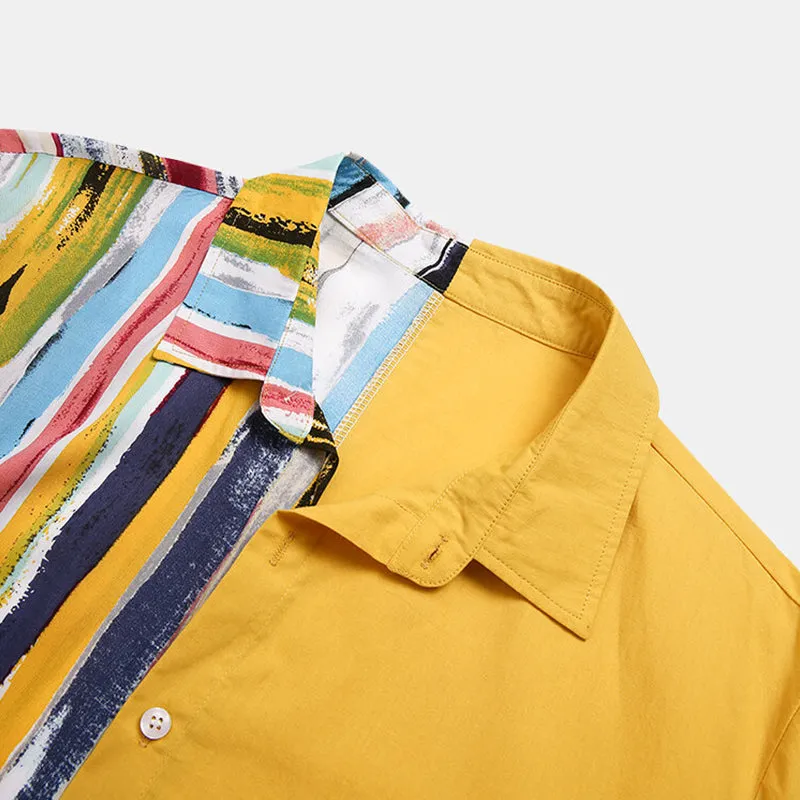 Men's 100% Cotton Stripe Patchwork Shirt