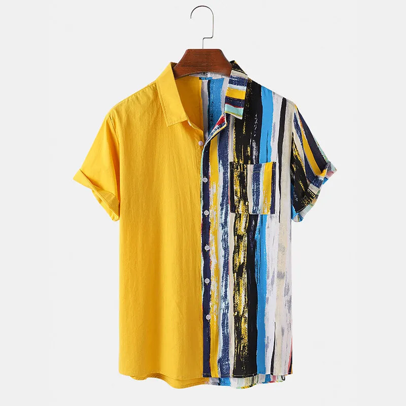 Men's 100% Cotton Stripe Patchwork Shirt