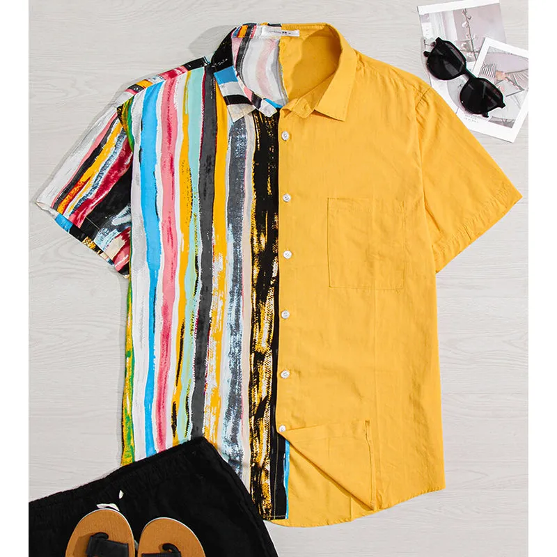 Men's 100% Cotton Stripe Patchwork Shirt