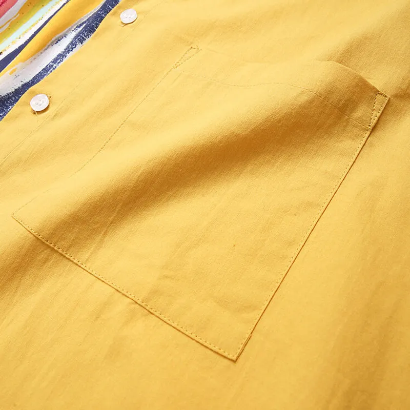 Men's 100% Cotton Stripe Patchwork Shirt
