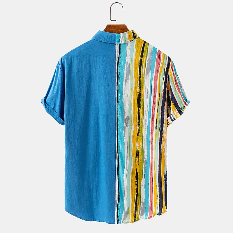 Men's 100% Cotton Stripe Patchwork Shirt