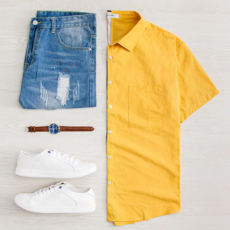 Men's 100% Cotton Stripe Patchwork Shirt