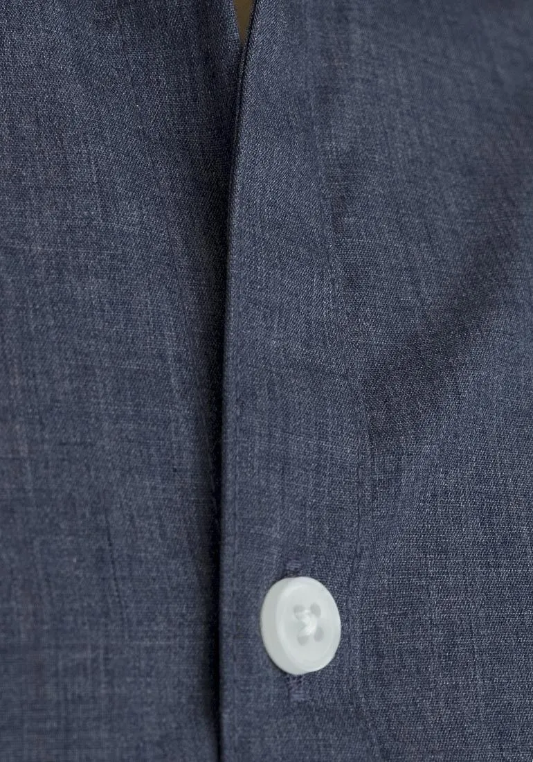 Mens Airforce Blue Cotton Blend Collared Shirt