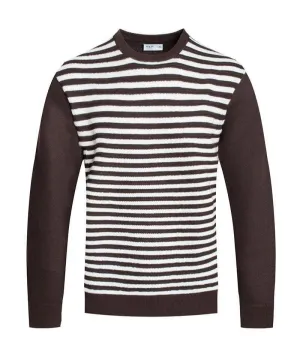 Mens Brown Full Front Striped Pullover Sweater