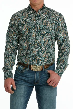 Men's Cinch Turquoise Paisley Modern Fit Long Sleeve Button Down Shirt - MTW1347096
