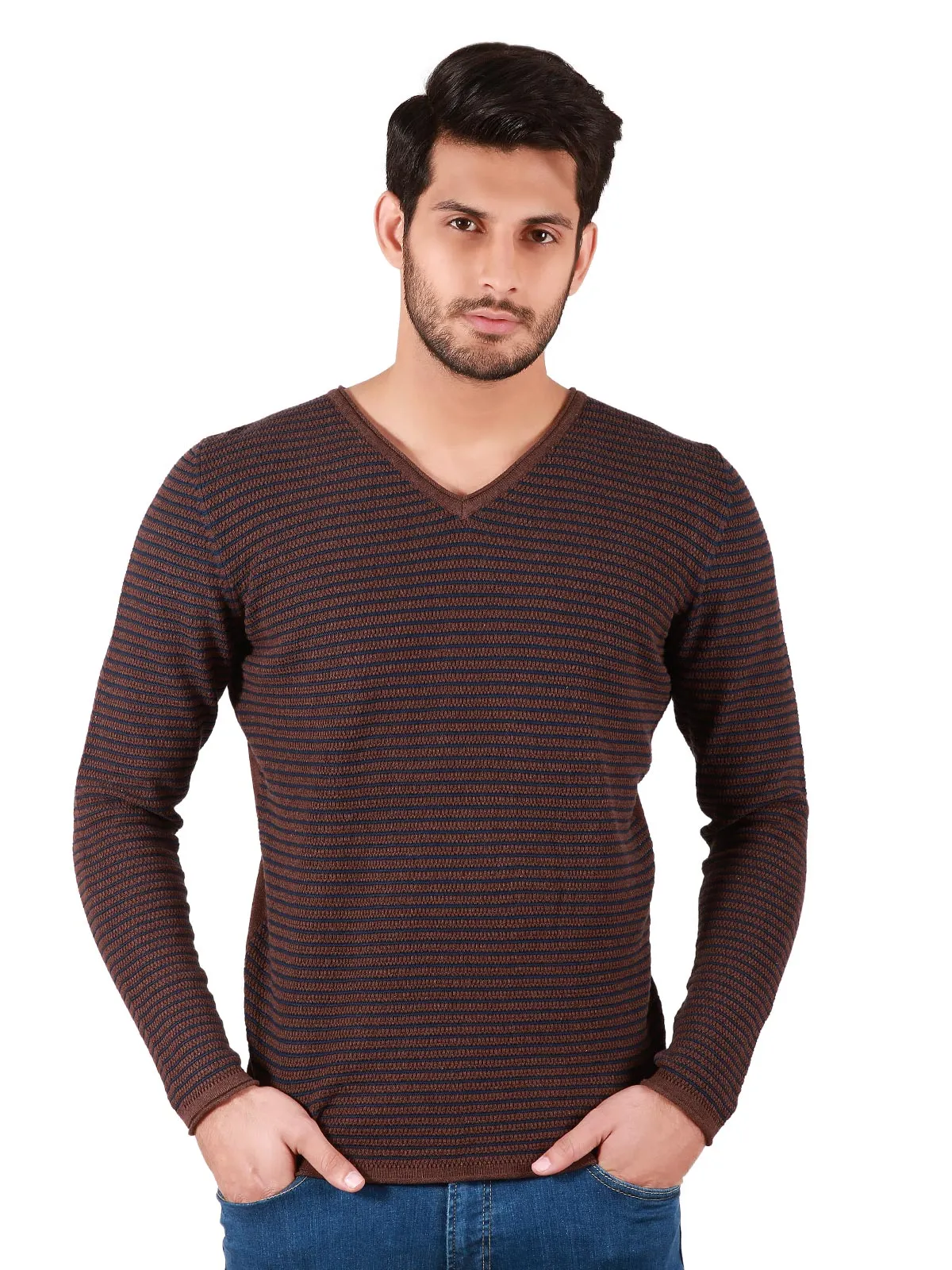 Men's Coffee Brown Sweater - EMTSWT19-015