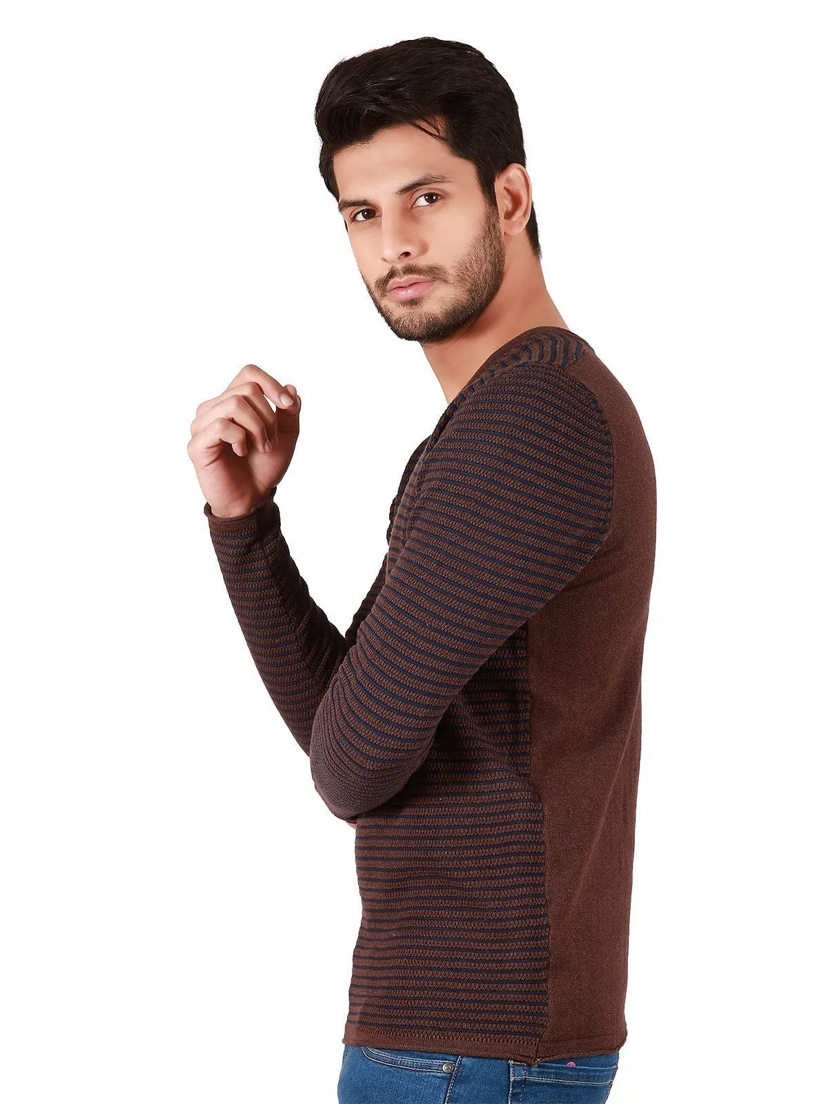 Men's Coffee Brown Sweater - EMTSWT19-015