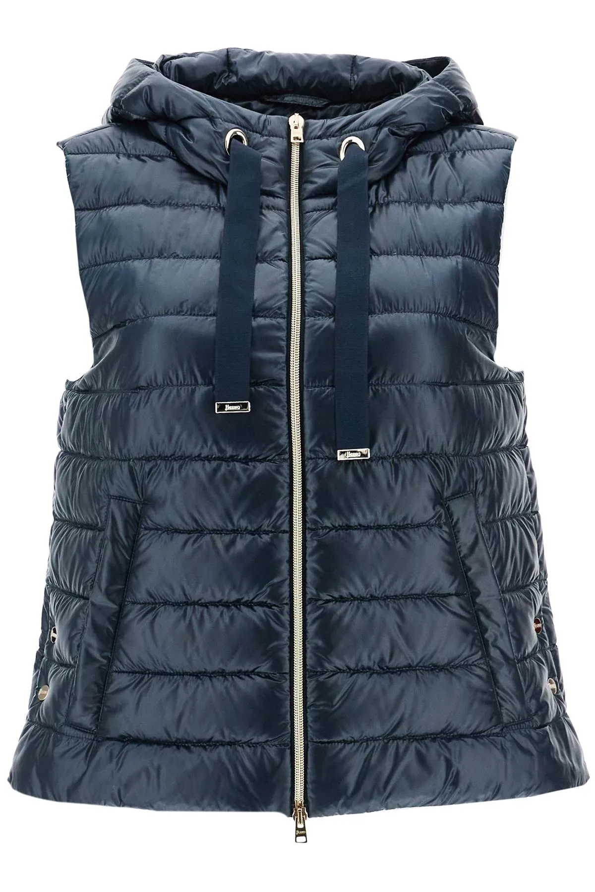Mens Dark Blue Polyamide Gilet With Hood