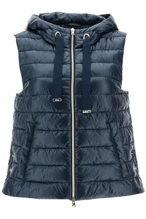 Mens Dark Blue Polyamide Gilet With Hood