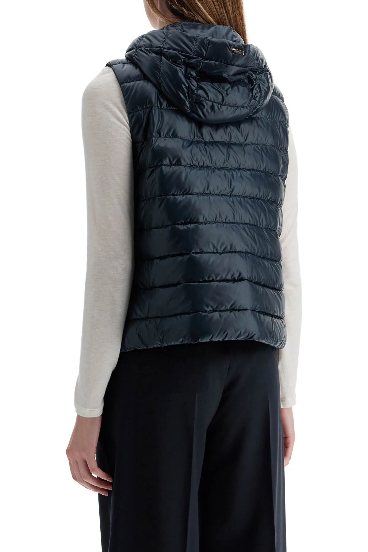 Mens Dark Blue Polyamide Gilet With Hood