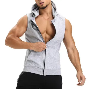 Mens Hooded Sleeveless Zip Vest