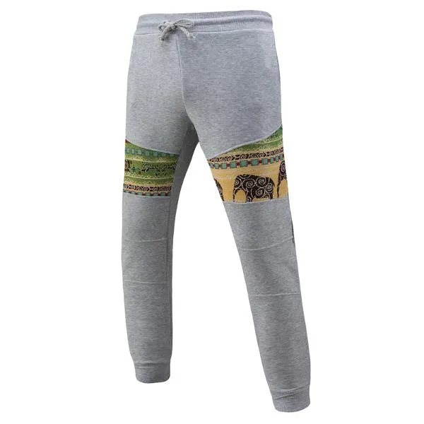 Mens National Style Printing Casual Pants Drawstring Sport Long Trousers