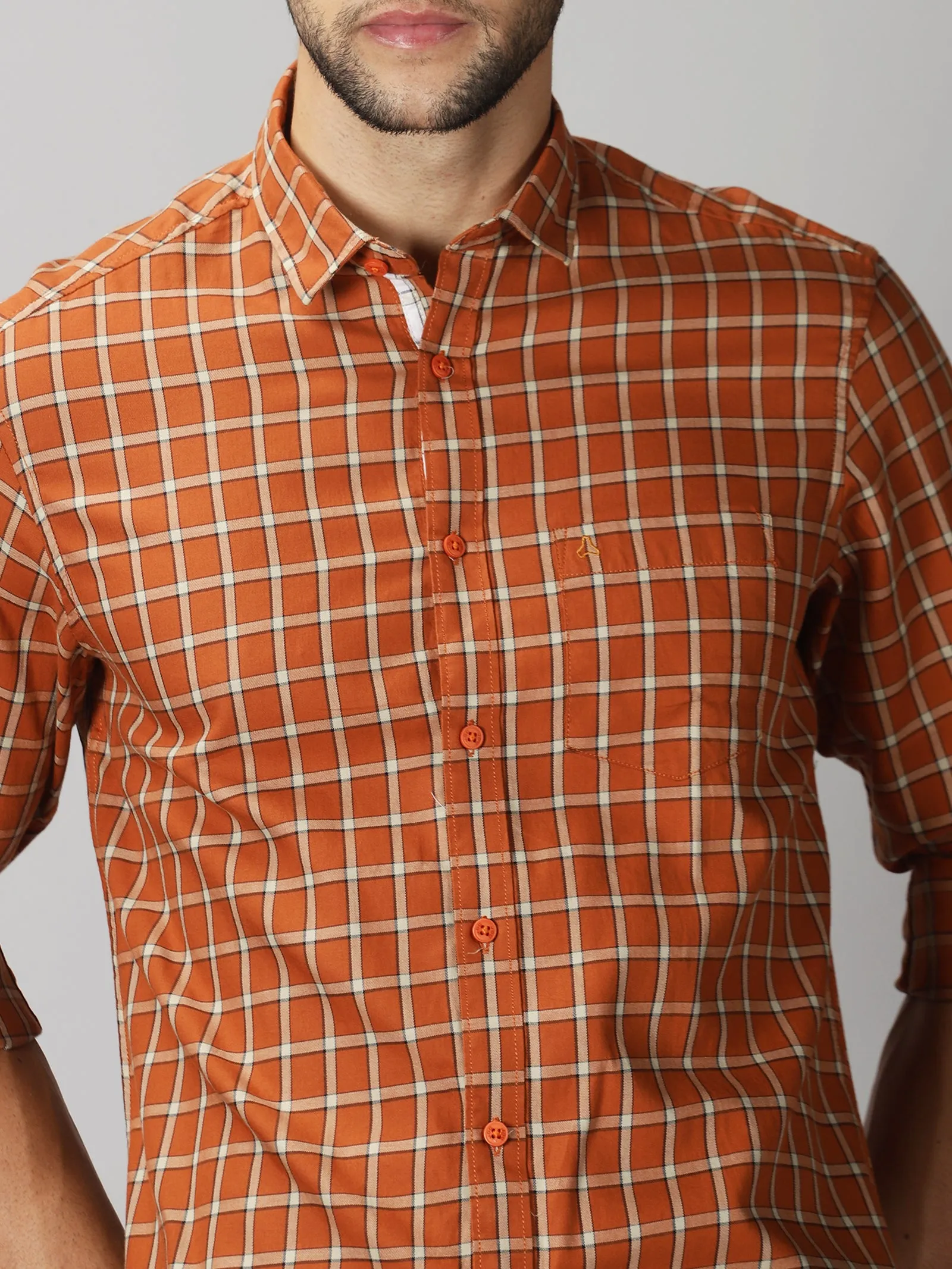 MEN'S ORANGE CHECKS SLIM FIT SHIRT