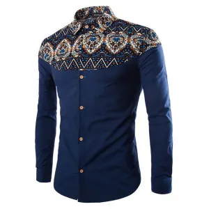 Mens Spring Fall Floral Pattern Retro Printing Turndown Collar Casual Designer Shirts