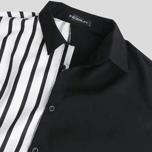 Mens Stripe Hit Color Patchwork Shirts