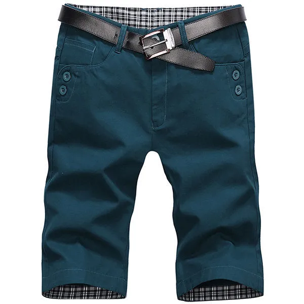 Mens Summer Cotton Breathable Solid Color Knee Length Thin Casual Cargo Shorts