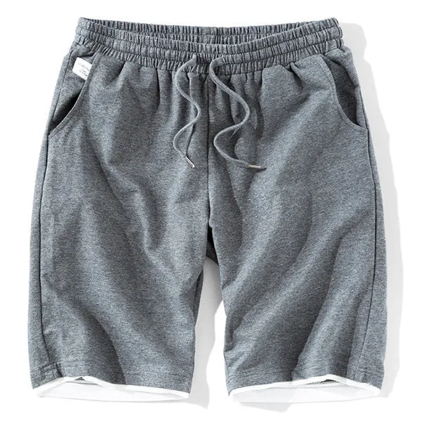 Mens Summer Cotton Elastic Waist Solid Color Thin Casual Sport Shorts