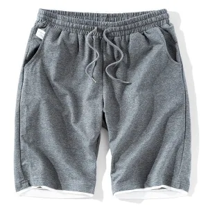Mens Summer Cotton Elastic Waist Solid Color Thin Casual Sport Shorts