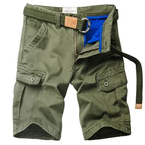 Mens Summer Outdoor Solid Color Multi-pocket Knee Length Beach Shorts Casual Cargo Shorts