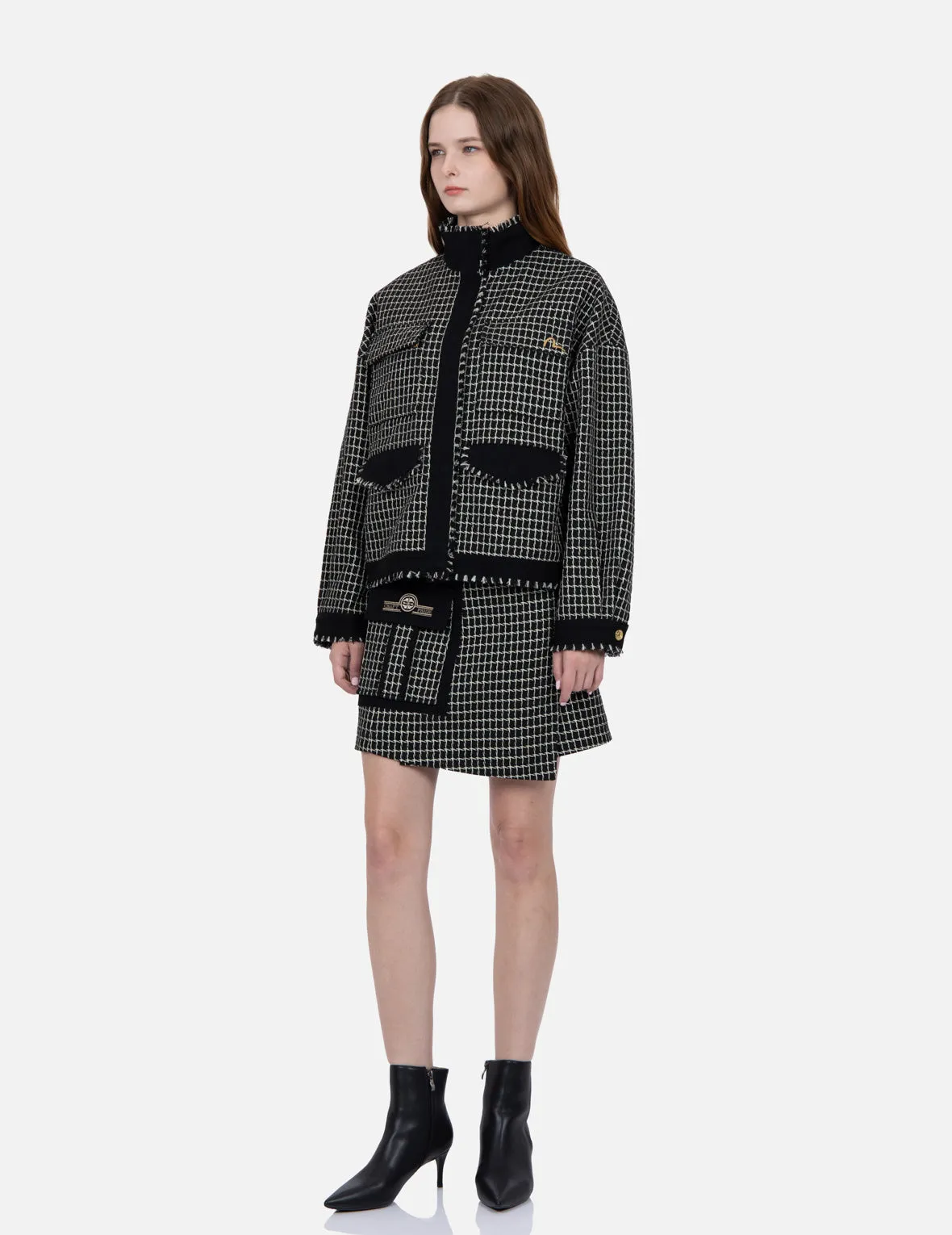 Metallic Wool Tweed Skirt