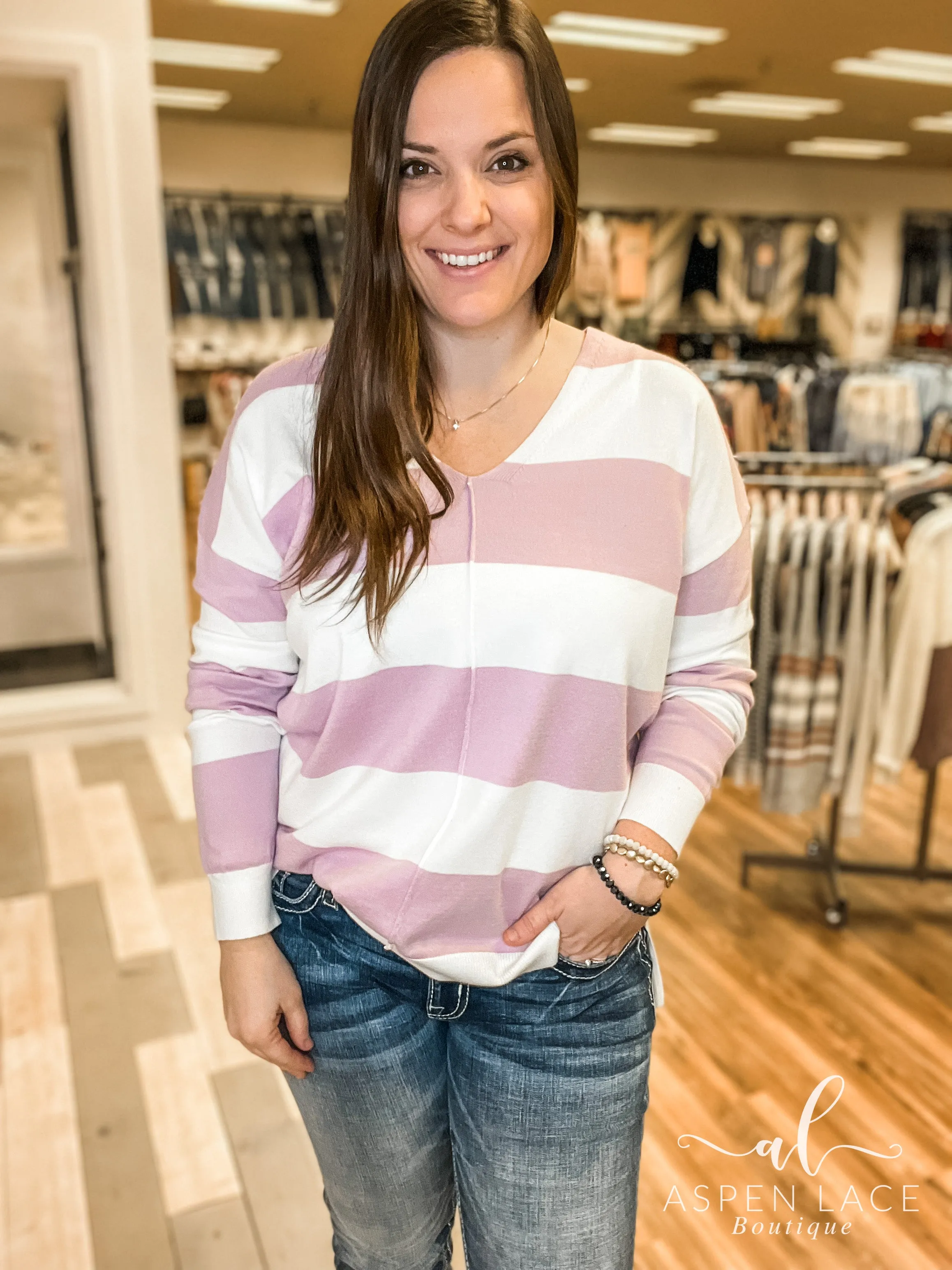 Mia Knit Sweater (Ivory & Lilac)