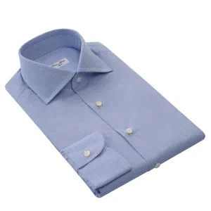 Micro Checked Cotton Shirt in Blue