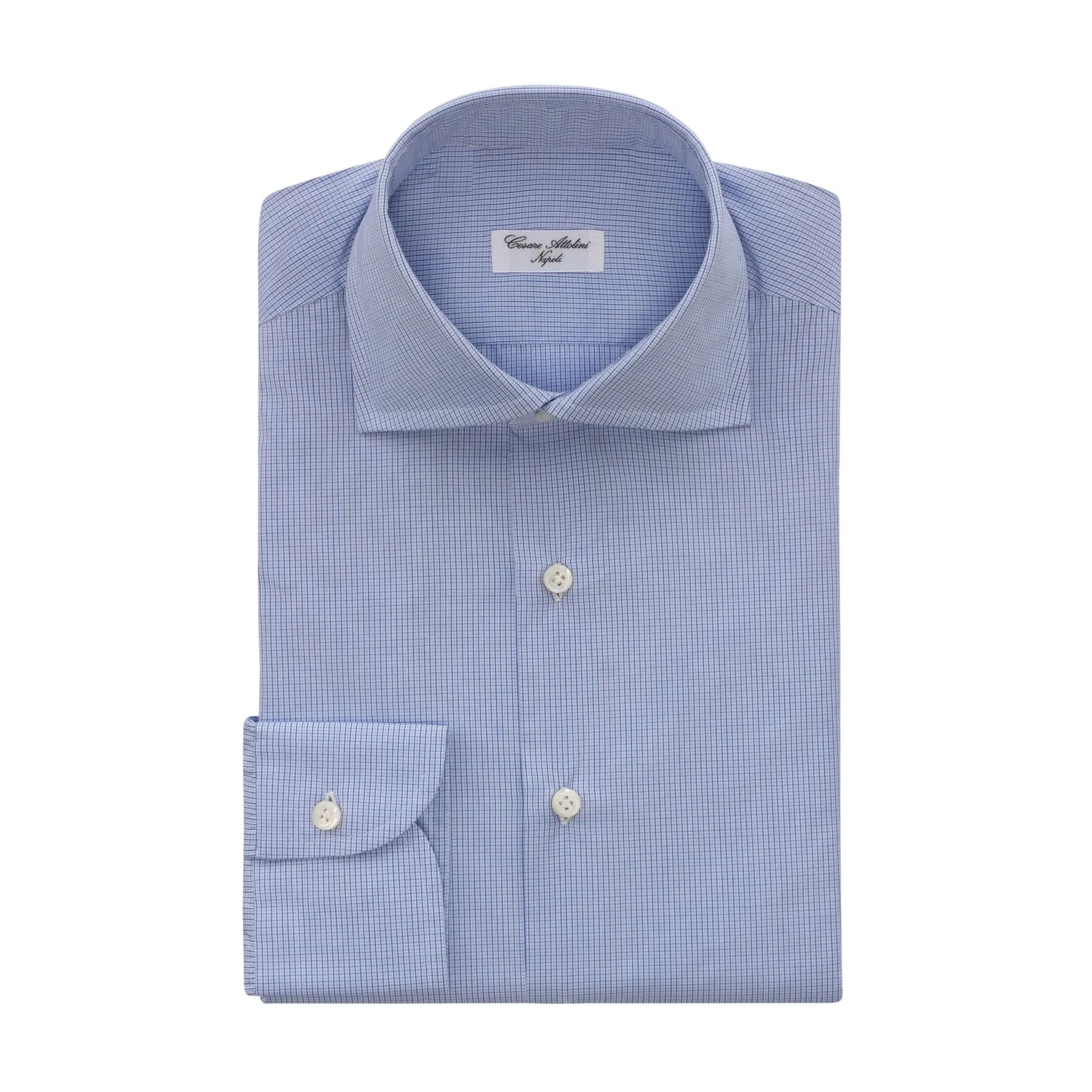 Micro Checked Cotton Shirt in Blue