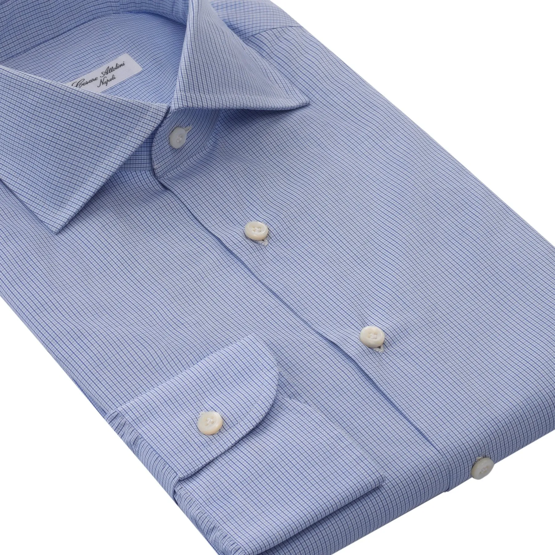 Micro Checked Cotton Shirt in Blue