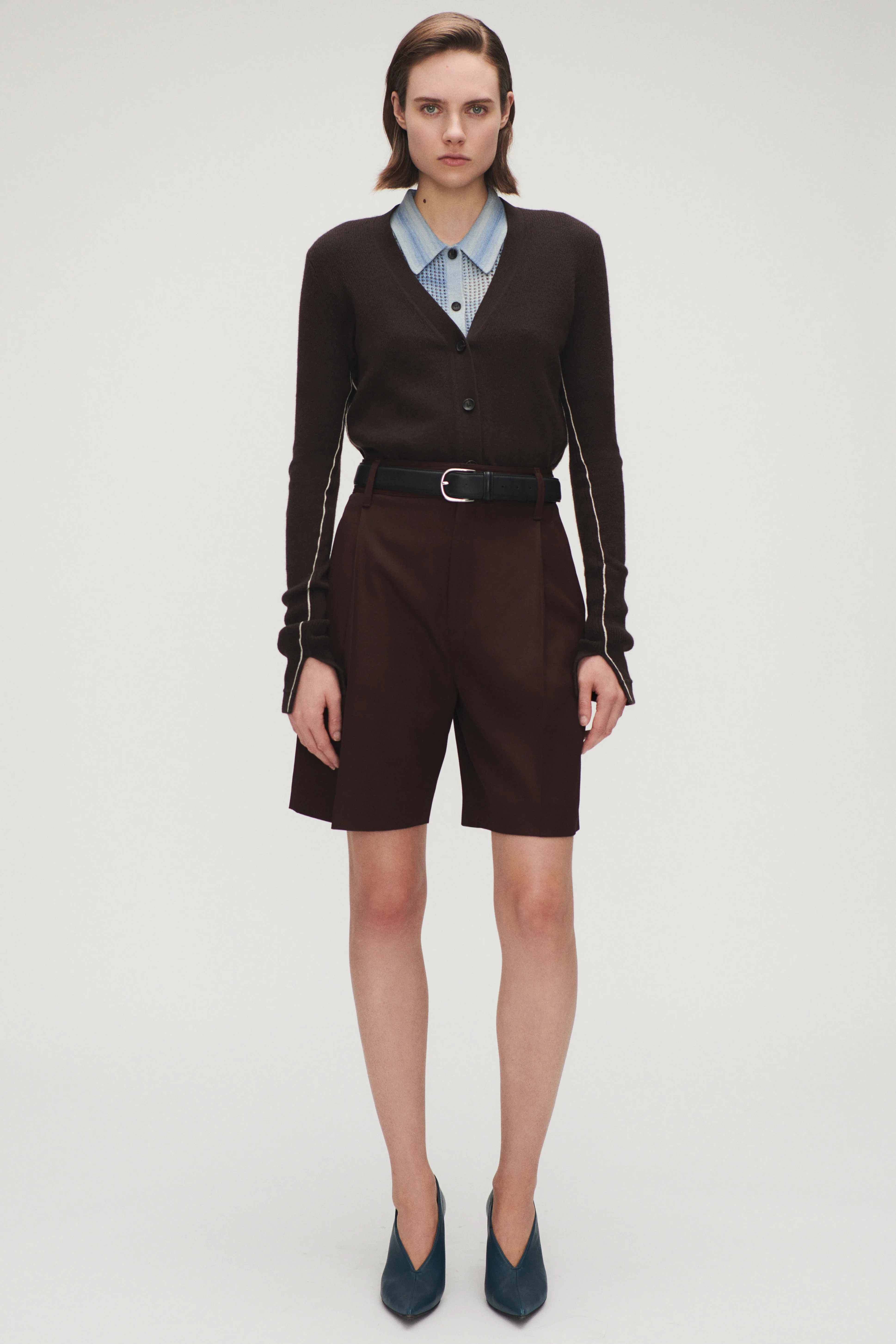 Mid Rise Single Pleat Front Short in Bitter Chocolate