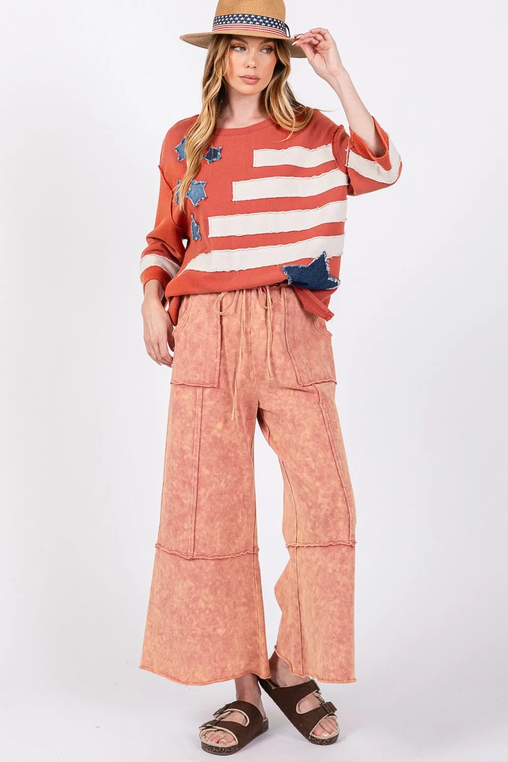 Mineral Washed Terry Wide Leg Pants Pink