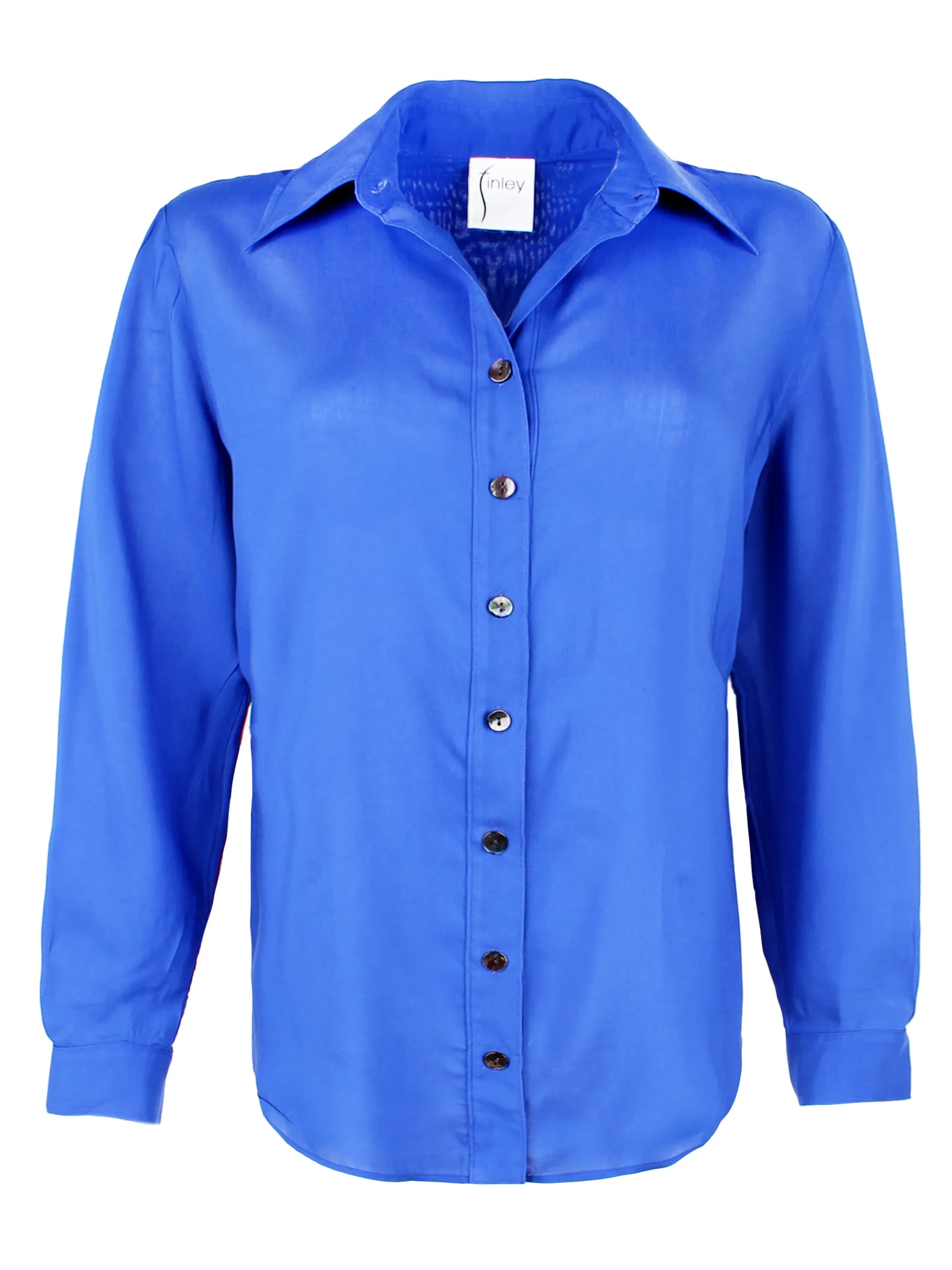 Mini Monica Royal Blue Viscose Voile Button Down Blouse
