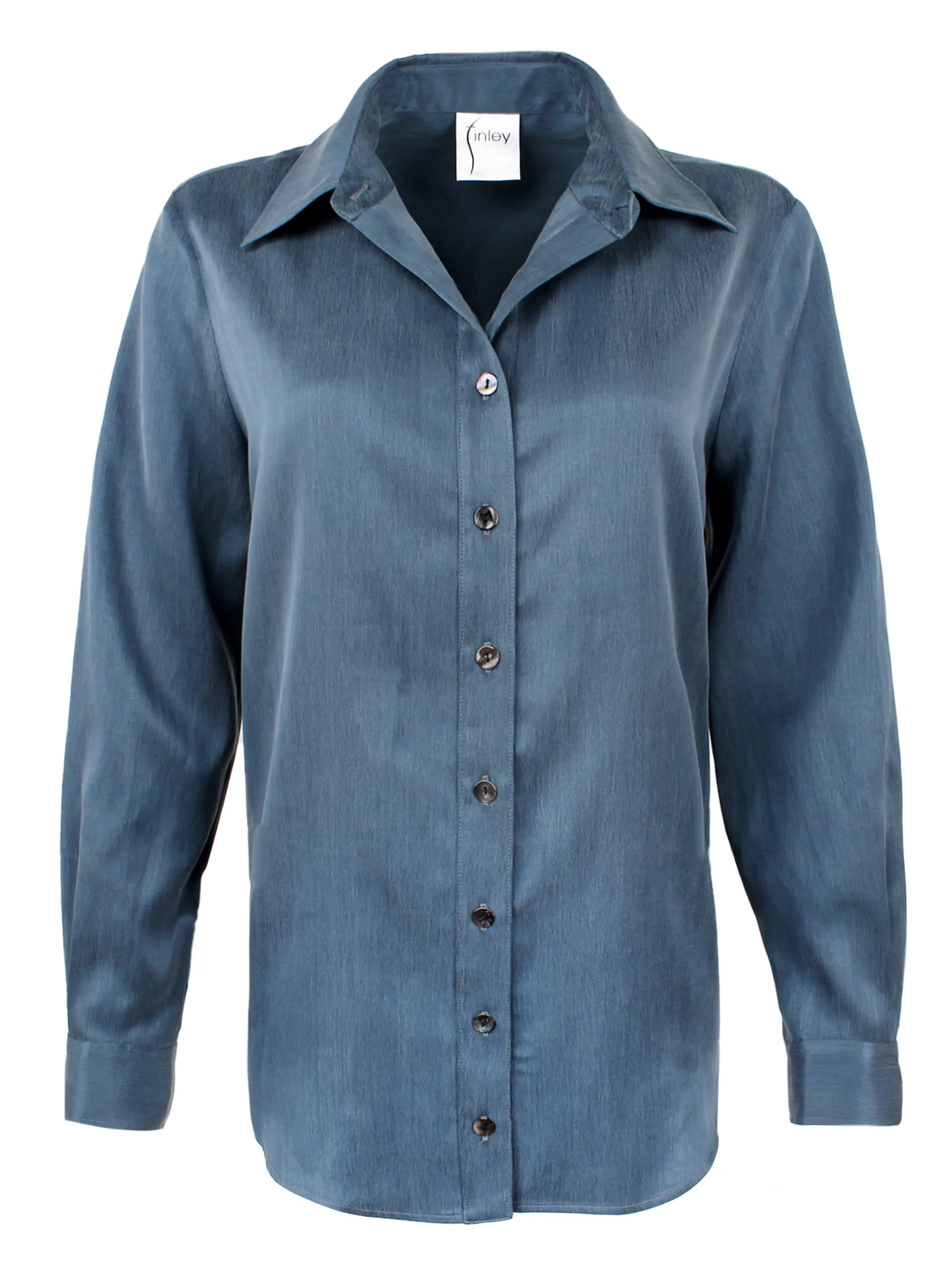 Mini Monica Teal Washed Cupro Button Down Blouse