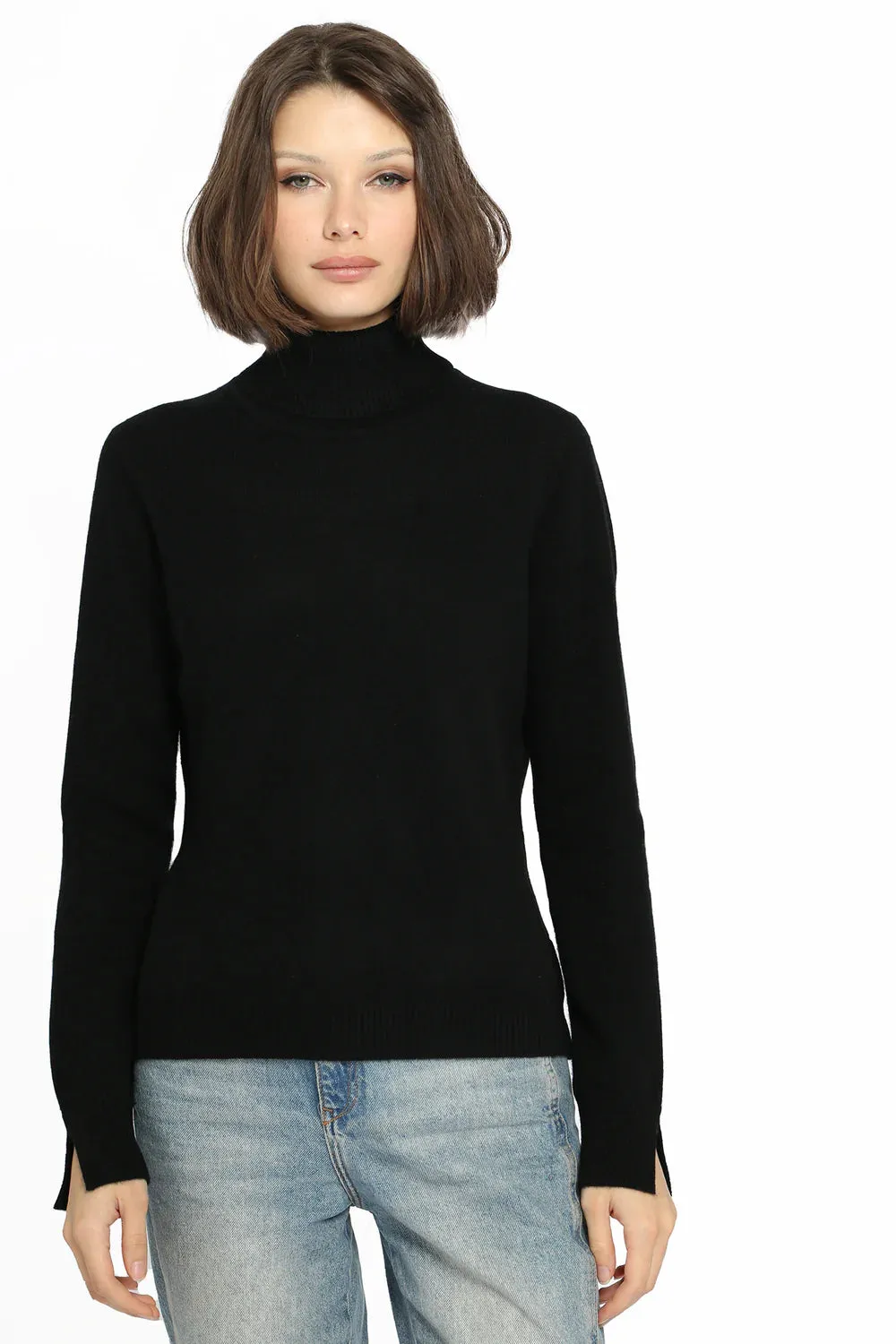 Minnie Rose Cashmere Turtle-Neck, Black