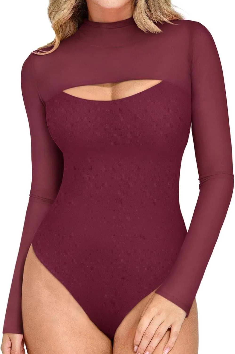 Mock Neck Long Sleeve Sheer Mesh Going Out Outfits