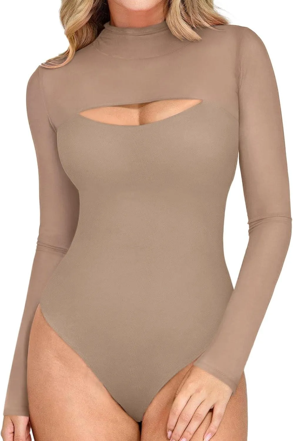 Mock Neck Long Sleeve Sheer Mesh Going Out Outfits